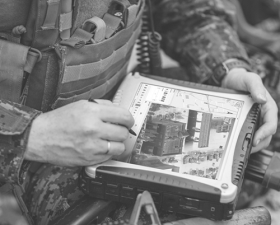 Soldier operating an iPad