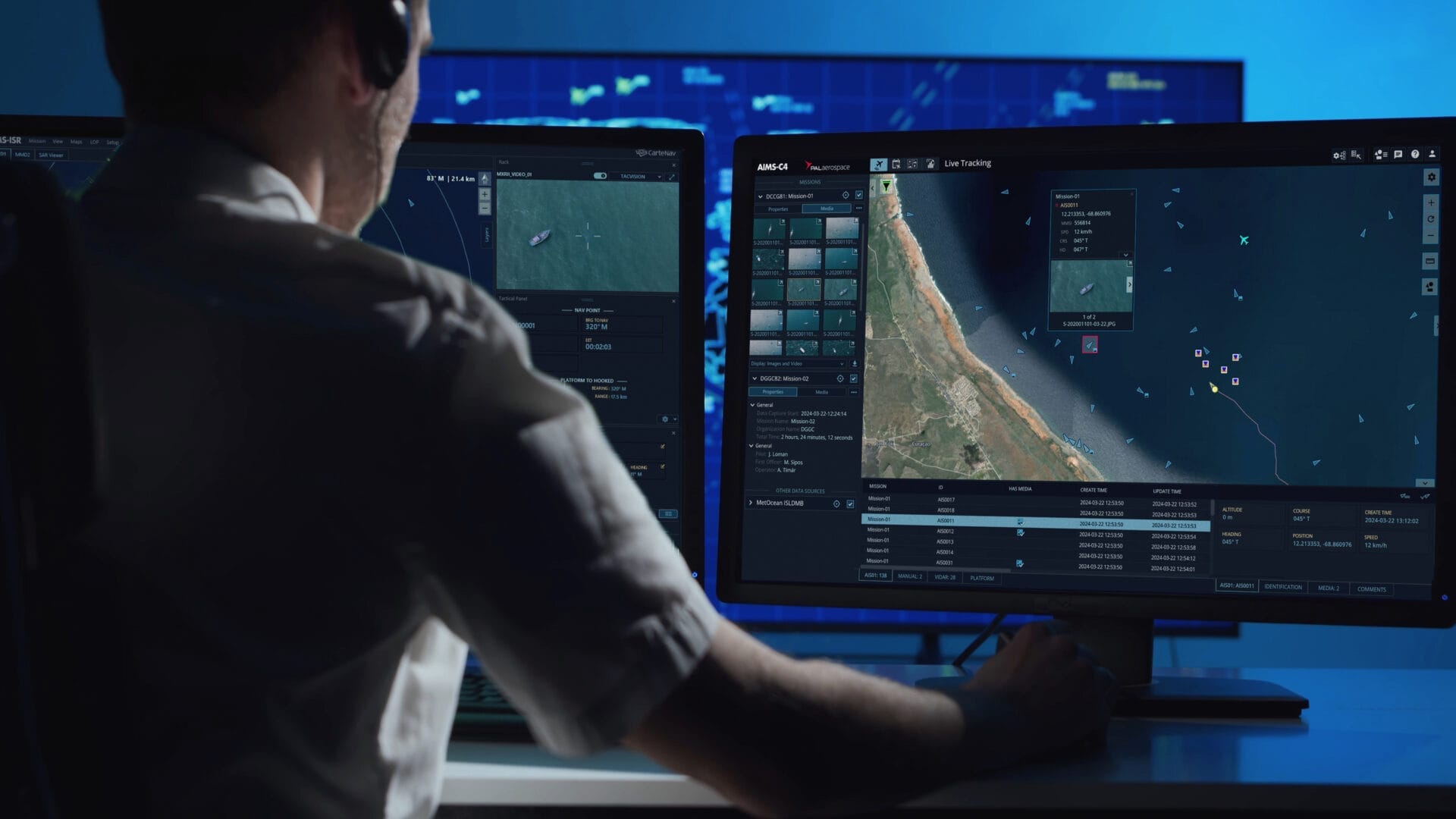 Operator at work station in command and control room.